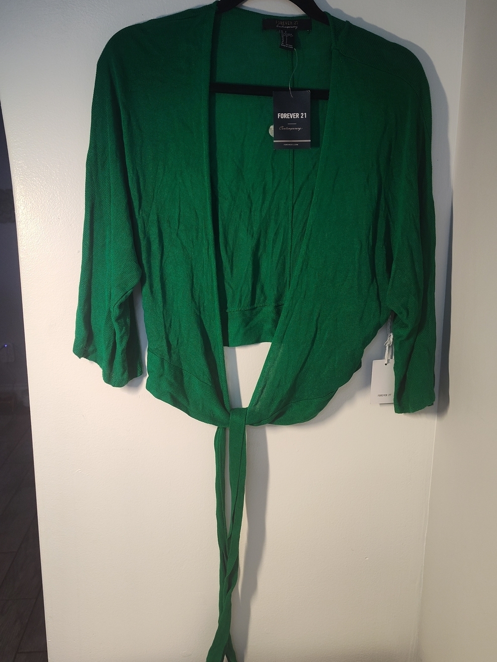 Forever 21 Emerald Green Tie-Front Cropped Sweater Shrug #86